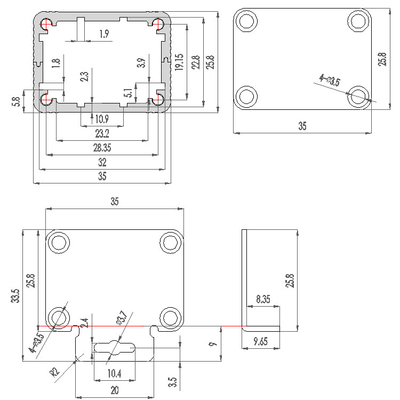 Petite enceinte en aluminium personnalisée pour une largeur modulaire de 35*26*80 mm en noir et argent fournisseur